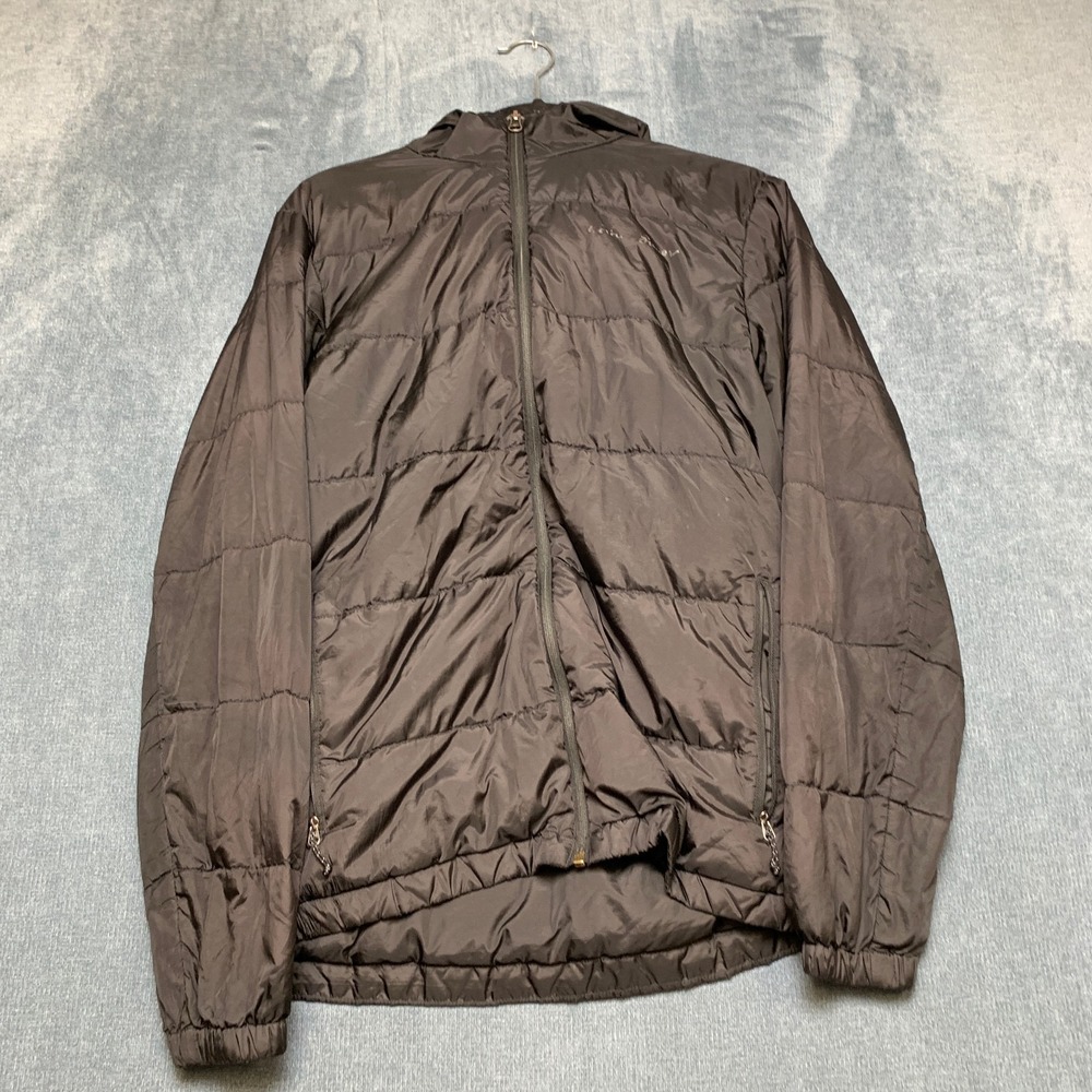 Eddie Bauer Puffer Jacket Mens Medium Black Insulated Hooded Gorpcore Full Zip